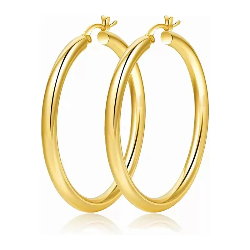 Polished Gold-Plated Round Tube Hinged Hoop Earrings