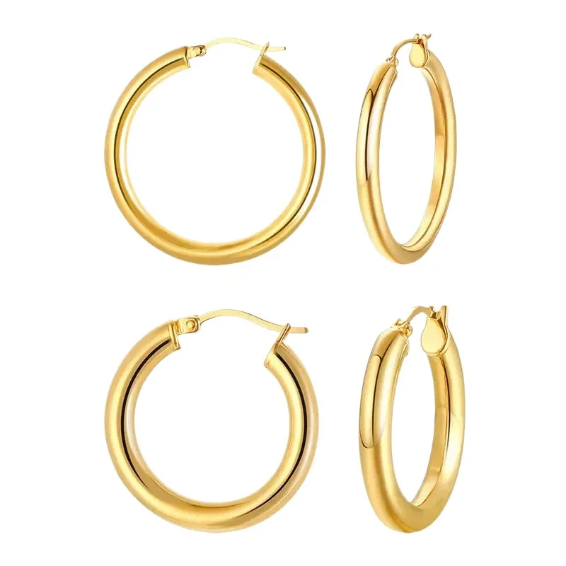 Polished Gold-Plated Round Tube Hinged Hoop Earrings