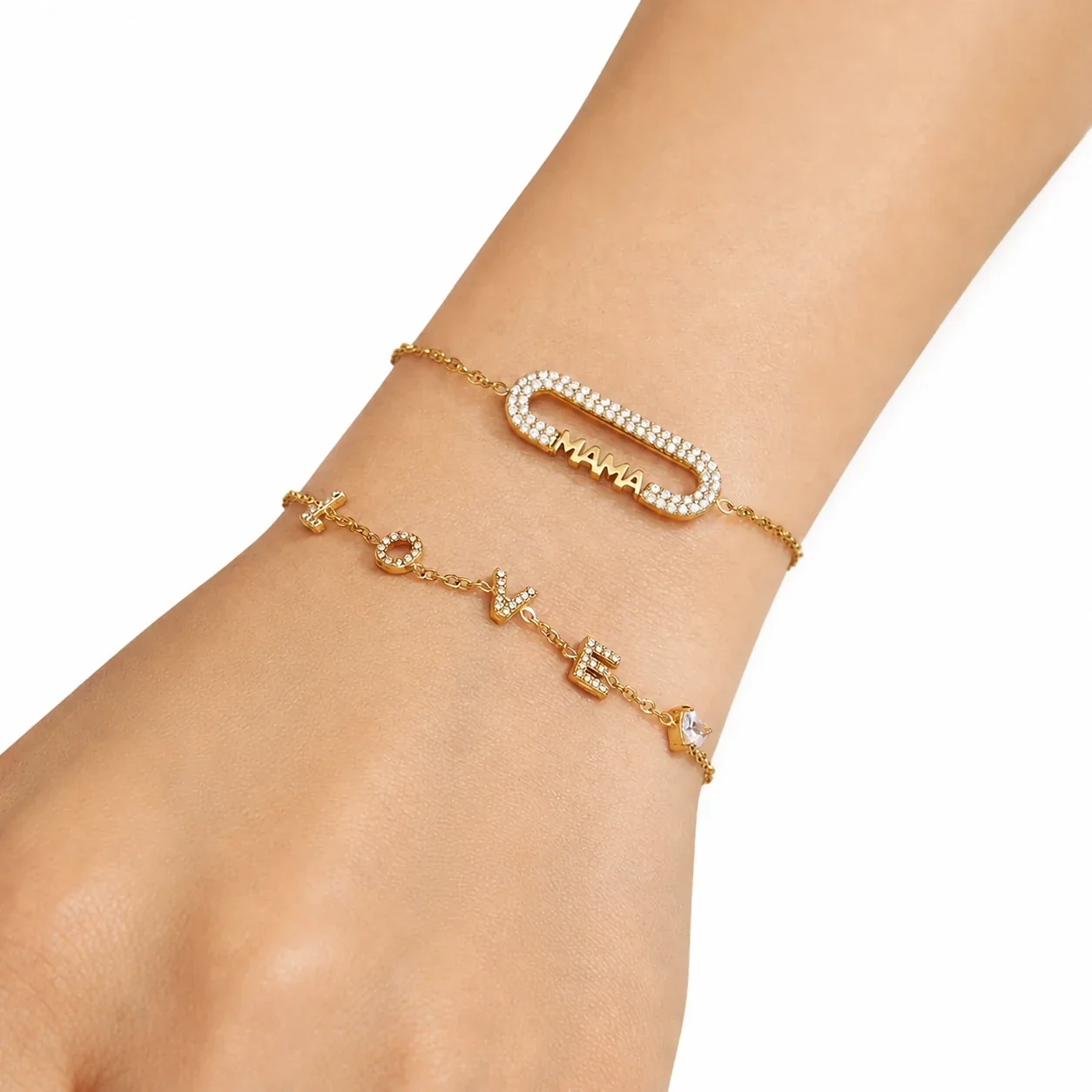 LOVE & MAMA 316L Stainless Steel CZ Letter Jewelry Set