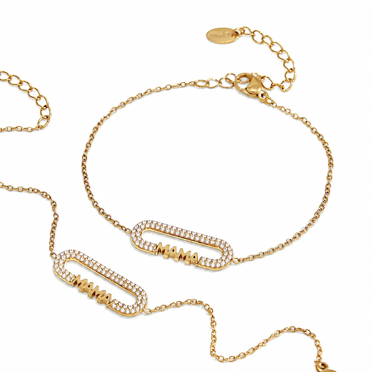 LOVE & MAMA 316L Stainless Steel CZ Letter Jewelry Set