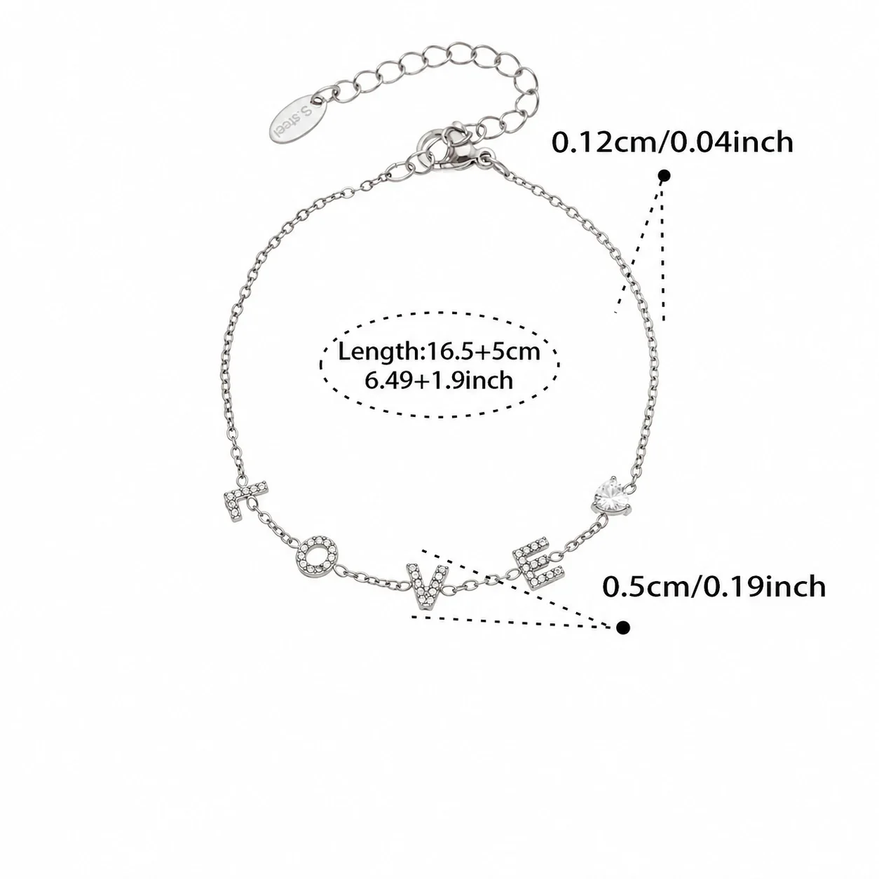 LOVE & MAMA 316L Stainless Steel CZ Letter Jewelry Set - Silver LOVE CZ 16.5+5 cm