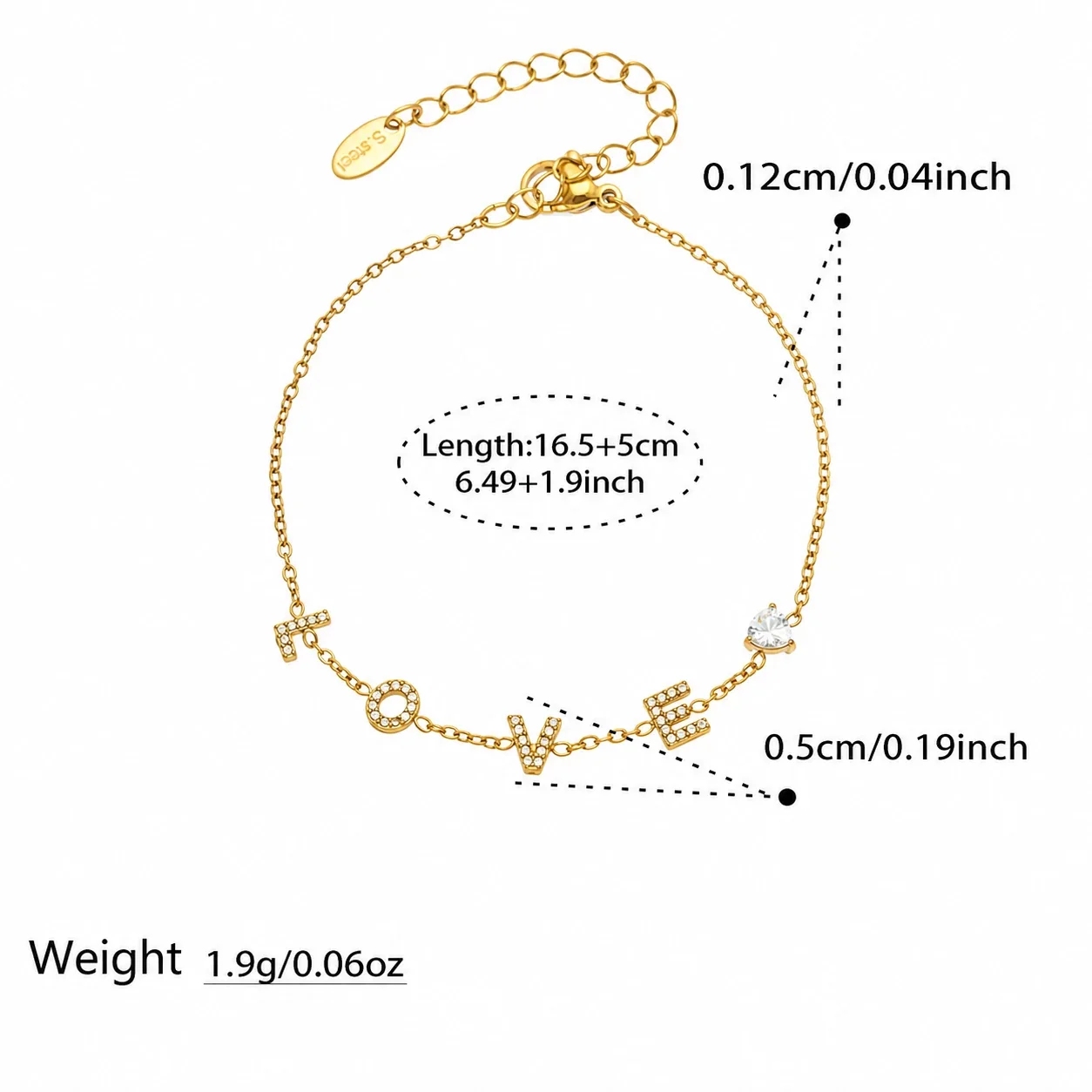LOVE & MAMA 316L Stainless Steel CZ Letter Jewelry Set - Gold LOVE CZ 16.5+5 cm