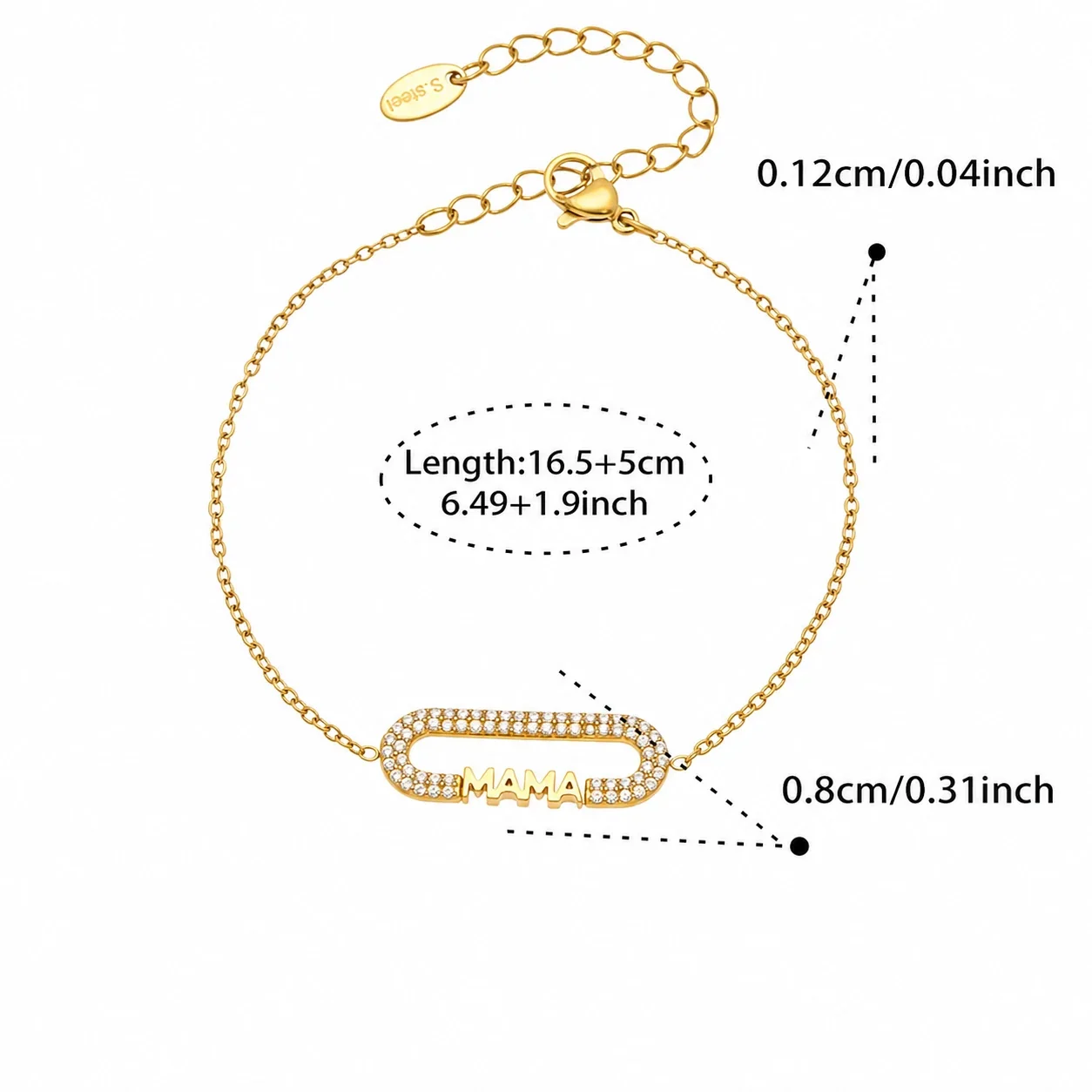 LOVE & MAMA 316L Stainless Steel CZ Letter Jewelry Set - Gold MAMA CZ 16.5+5 cm