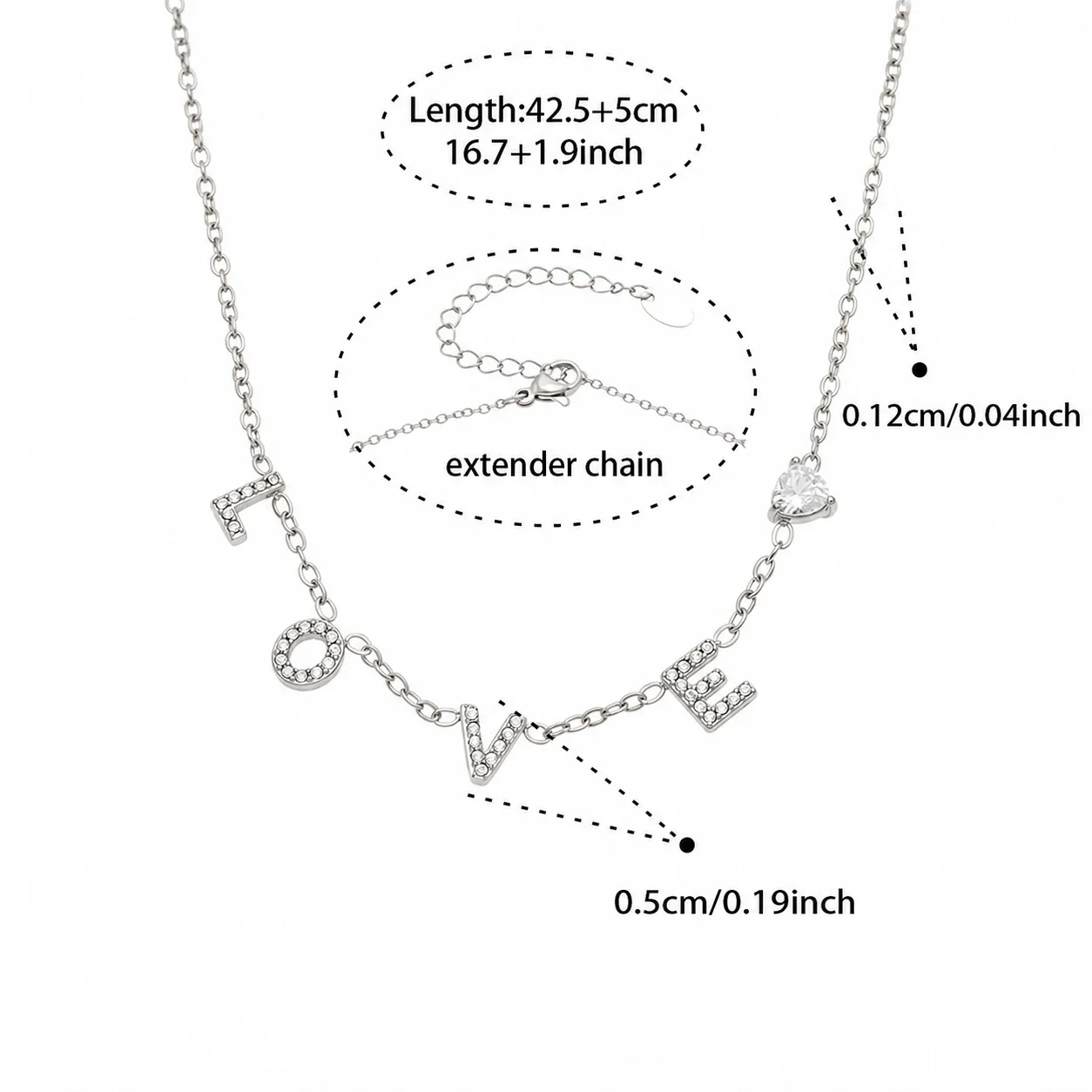 LOVE & MAMA 316L Stainless Steel CZ Letter Jewelry Set - Silver LOVE CZ 42.5+5 cm