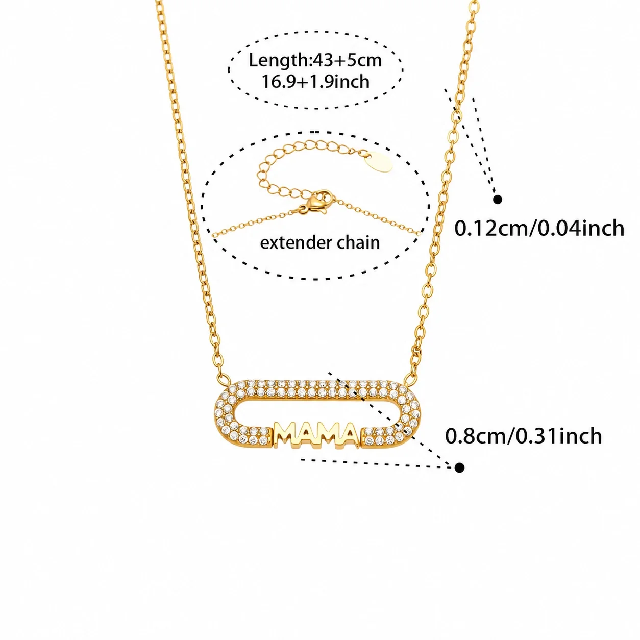 LOVE & MAMA 316L Stainless Steel CZ Letter Jewelry Set - Gold MAMA CZ 42.5+5 cm