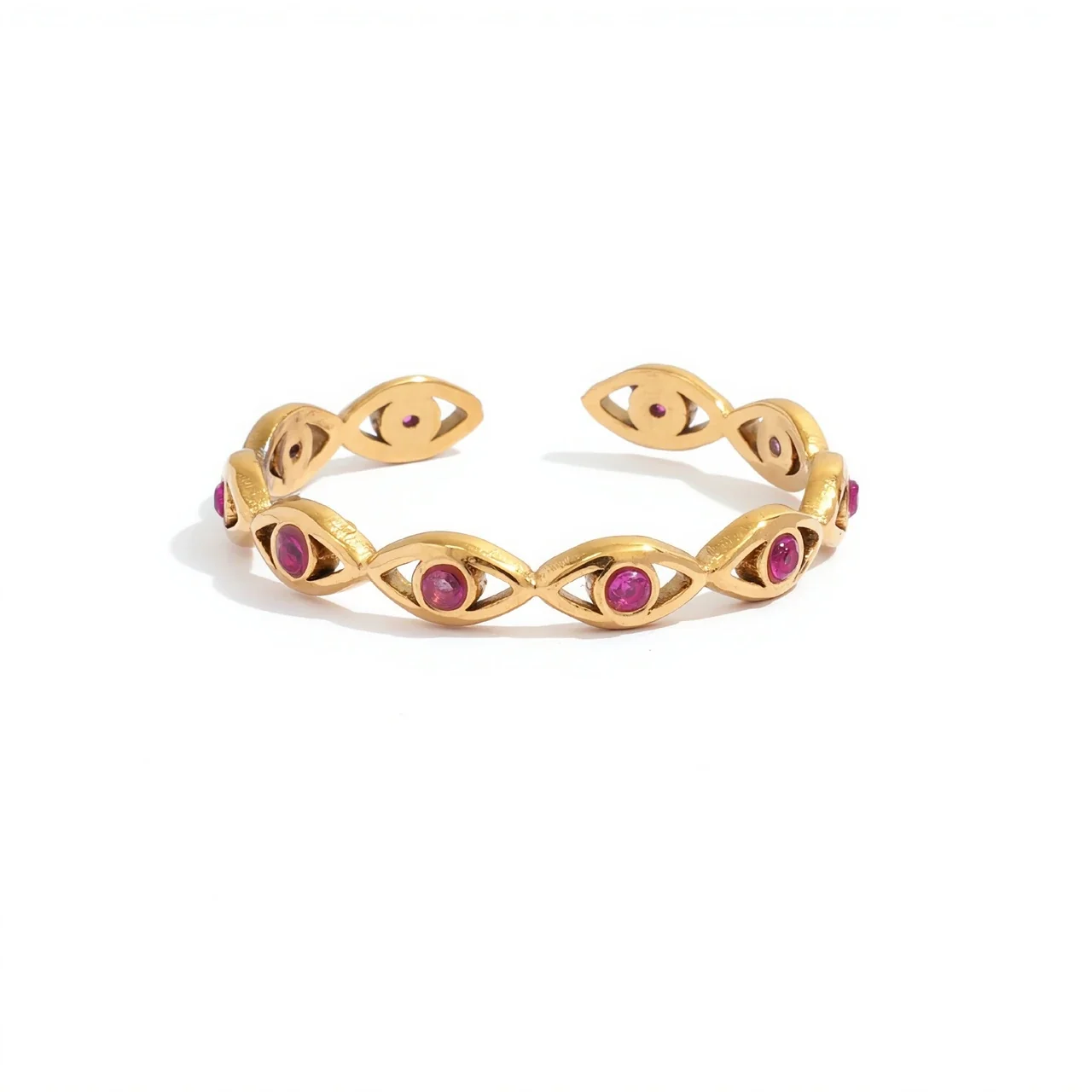 Ring: Evil Eye-kristal open verstelbaar, goud PVD roestvrij staal