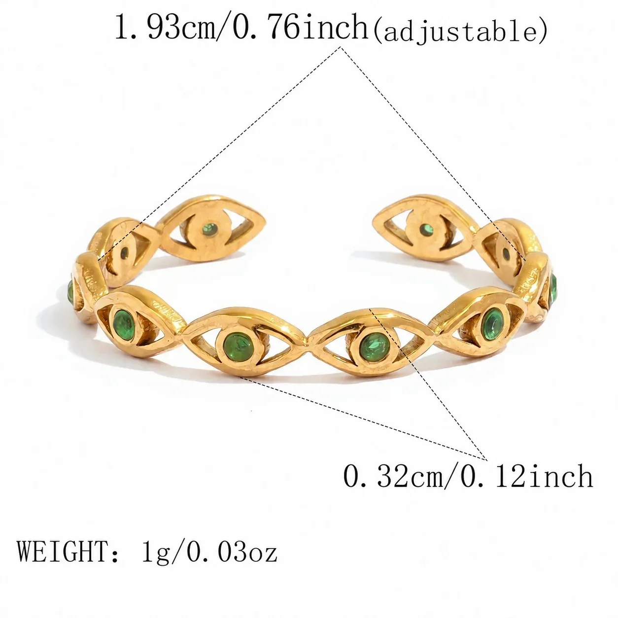 Ring: Evil Eye-kristal open verstelbaar, goud PVD roestvrij staal productfoto