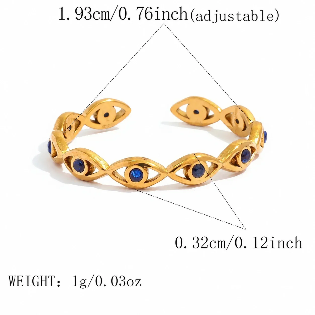 Ring: Evil Eye-kristal open verstelbaar, goud PVD roestvrij staal productfoto
