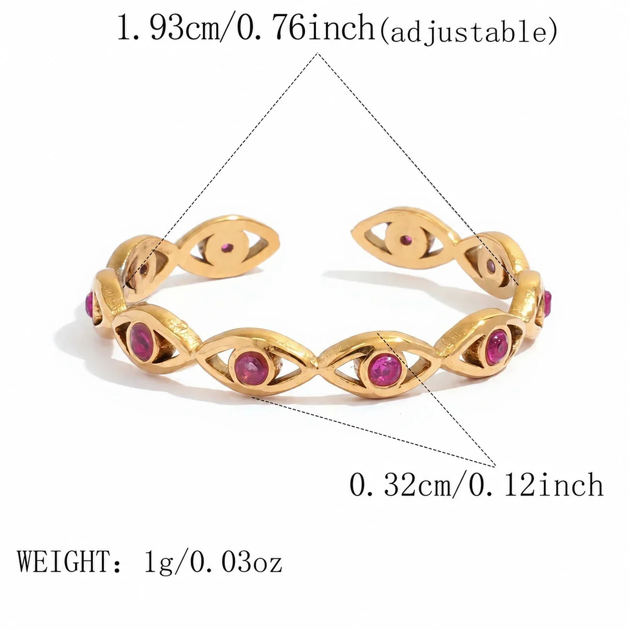 Ring: Evil Eye-kristal open verstelbaar, goud PVD roestvrij staal productfoto