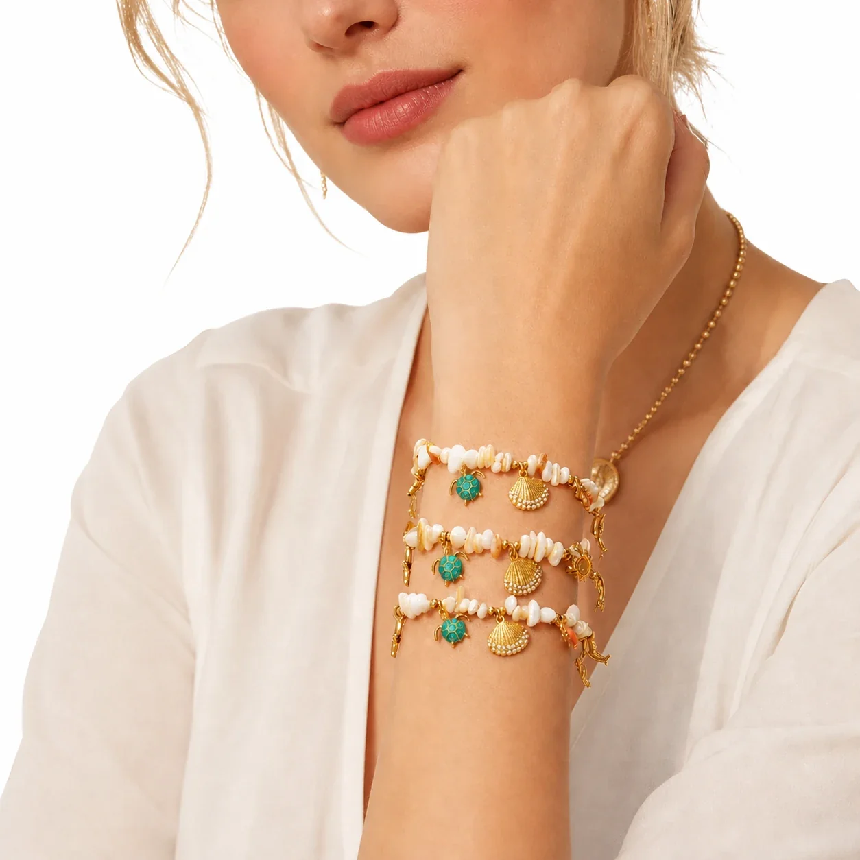 Coastal 18K Gold-Plated Shell Chip Sea Charm Bracelet