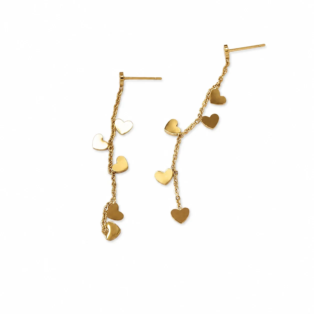 Romantic Gold-Tone Heart Charm Chain Drop Earrings