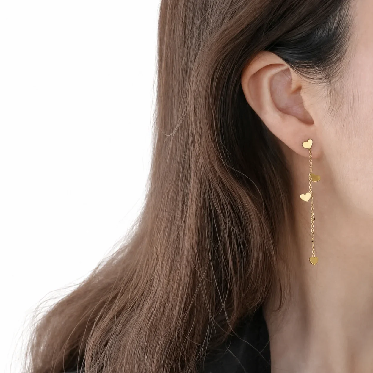 Romantic Gold-Tone Heart Charm Chain Drop Earrings
