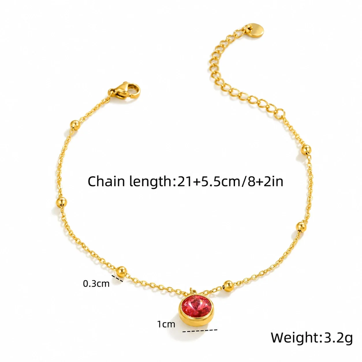 Photo produit : Bracelet de cheville avec cristaux colorés sertis clos et acier inoxydable