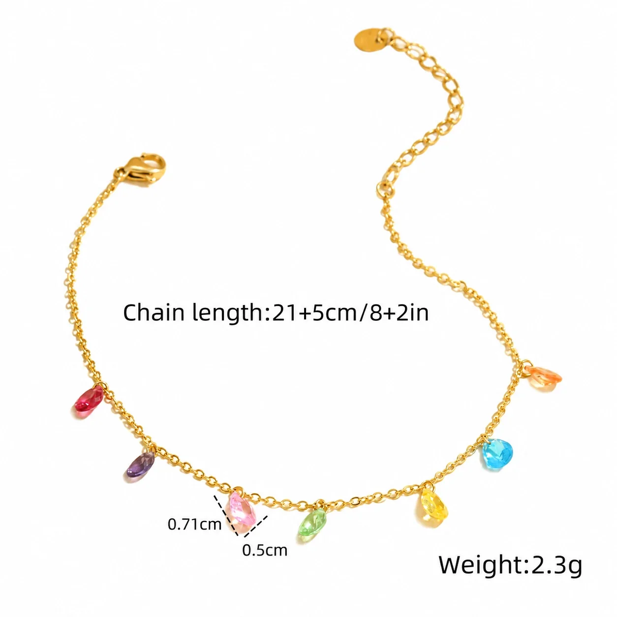 Photo produit : Bracelet de cheville avec cristaux colorés sertis clos et acier inoxydable
