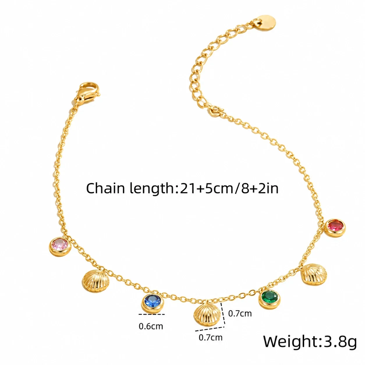 Photo produit : Bracelet de cheville avec cristaux colorés sertis clos et acier inoxydable
