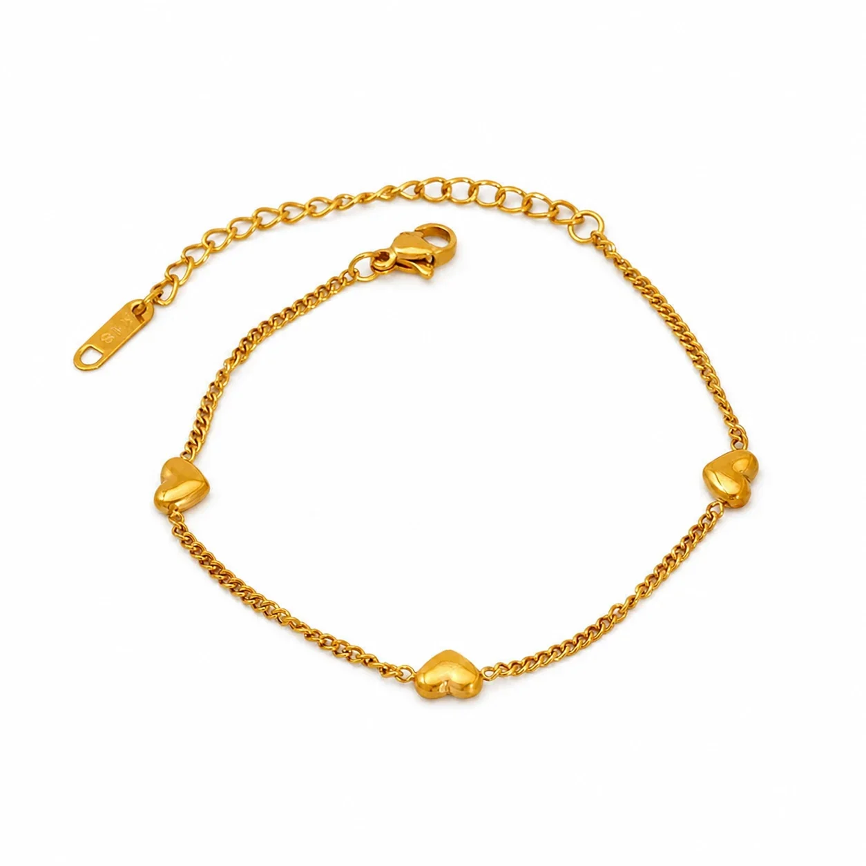 Sweet Gold-Plated Stainless Steel Puffy Heart Curb Chain Jewelry Set