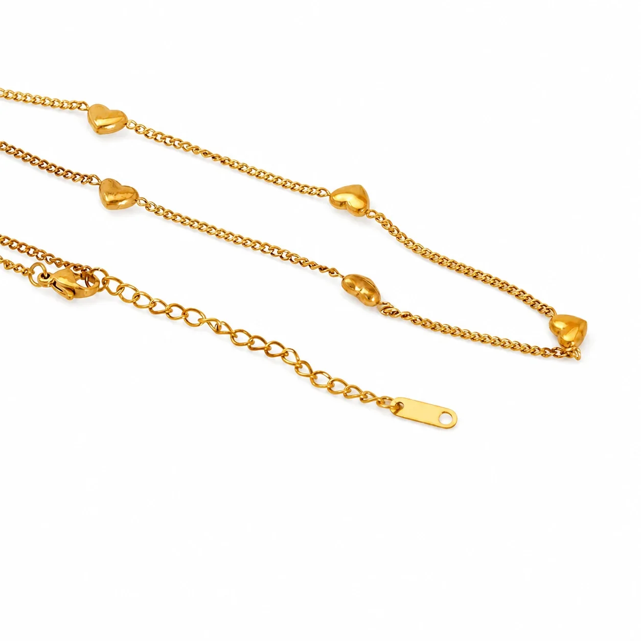 Sweet Gold-Plated Stainless Steel Puffy Heart Curb Chain Jewelry Set