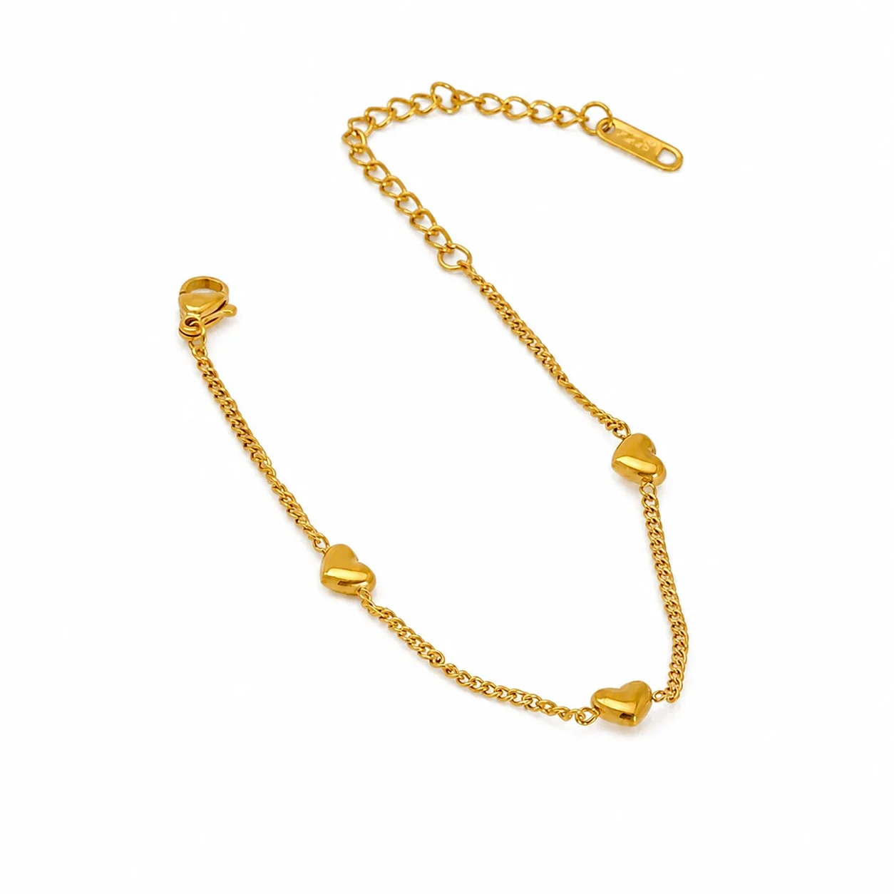 Sweet Gold-Plated Stainless Steel Puffy Heart Curb Chain Jewelry Set
