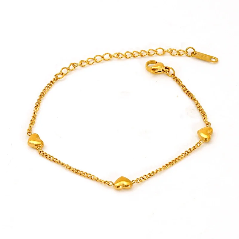 Sweet Gold-Plated Stainless Steel Puffy Heart Curb Chain Jewelry Set