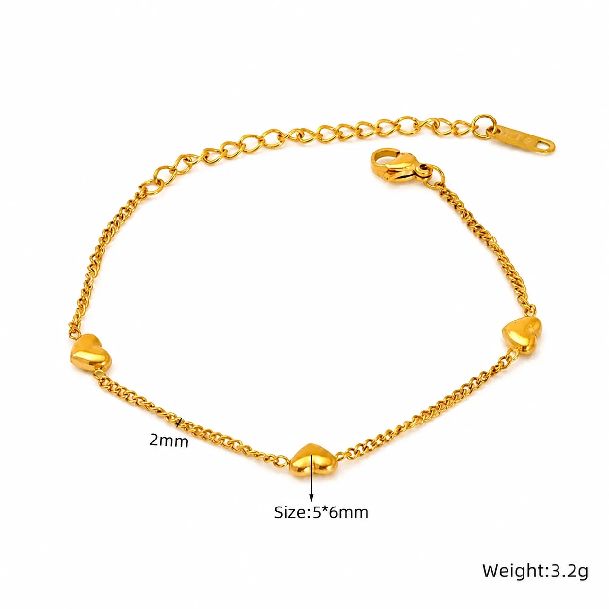 Sweet Gold-Plated Stainless Steel Puffy Heart Curb Chain Jewelry Set - Gold