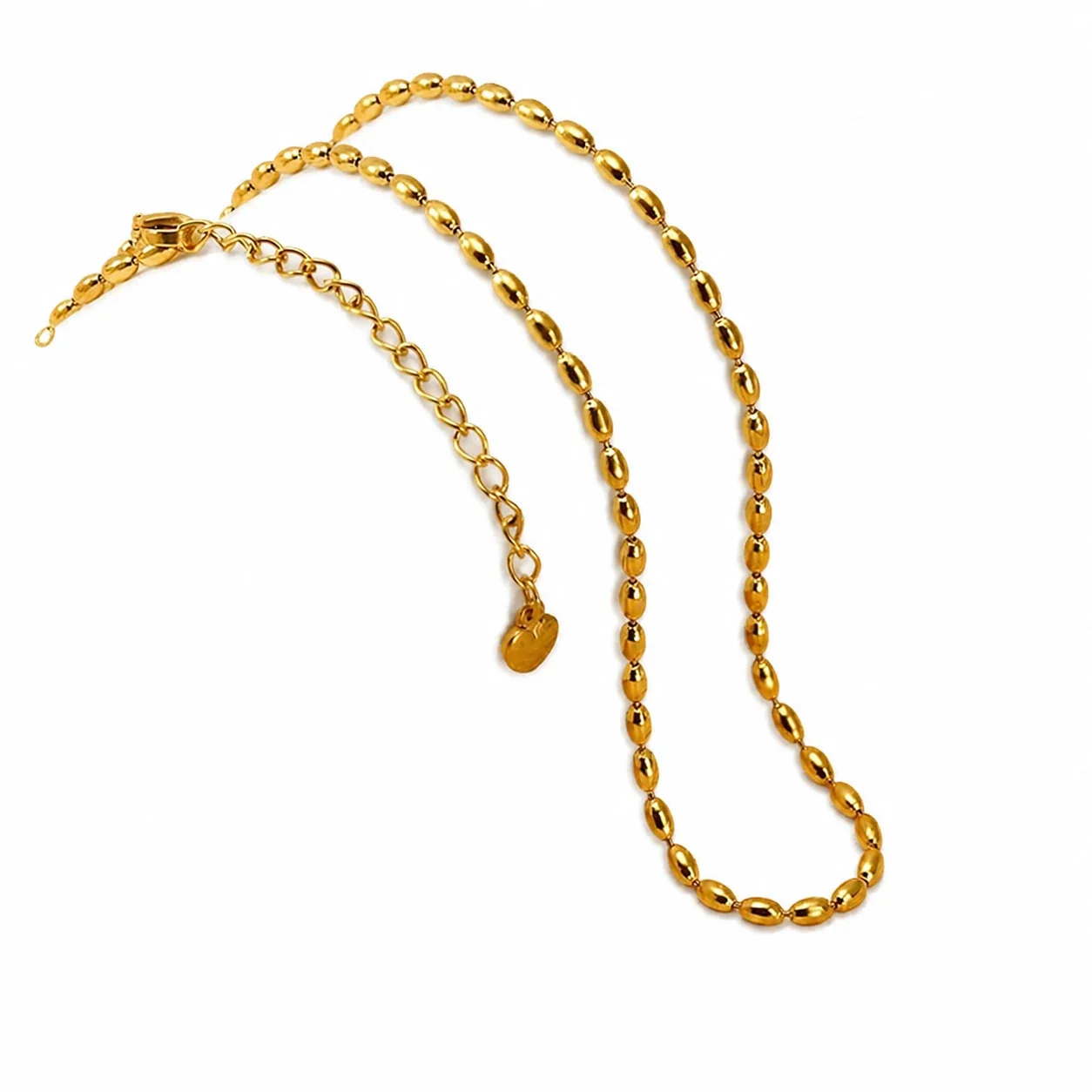 Polished 18K Gold-Plated 316 Stainless Steel Oval Bead Chain Necklace