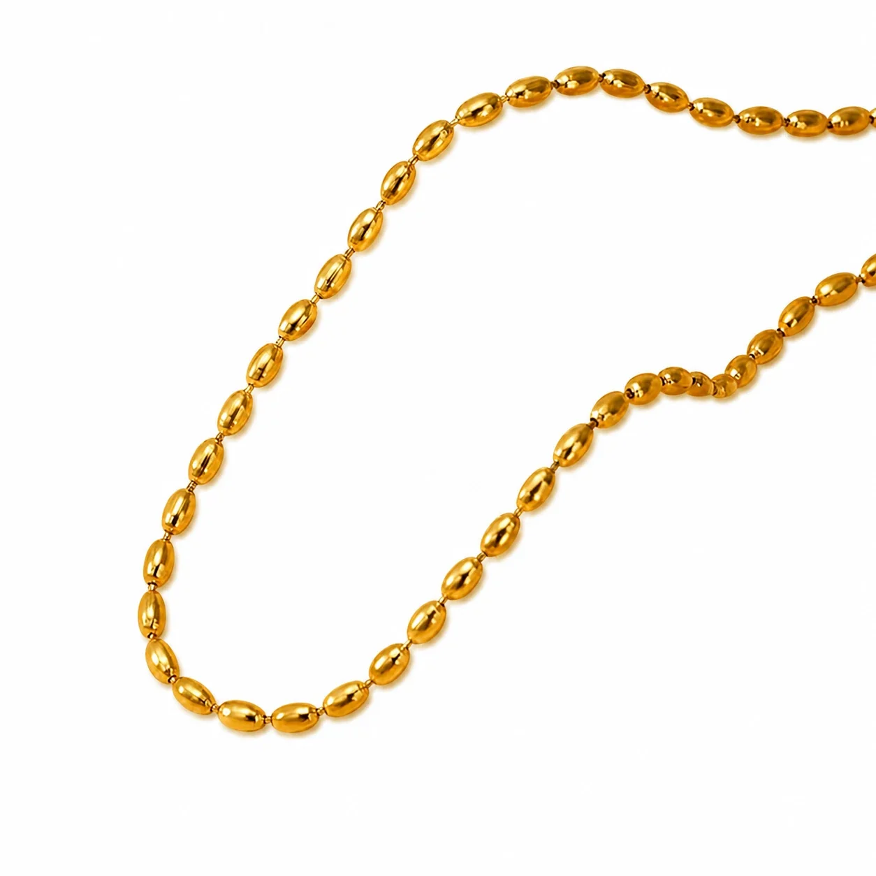 Polished 18K Gold-Plated 316 Stainless Steel Oval Bead Chain Necklace