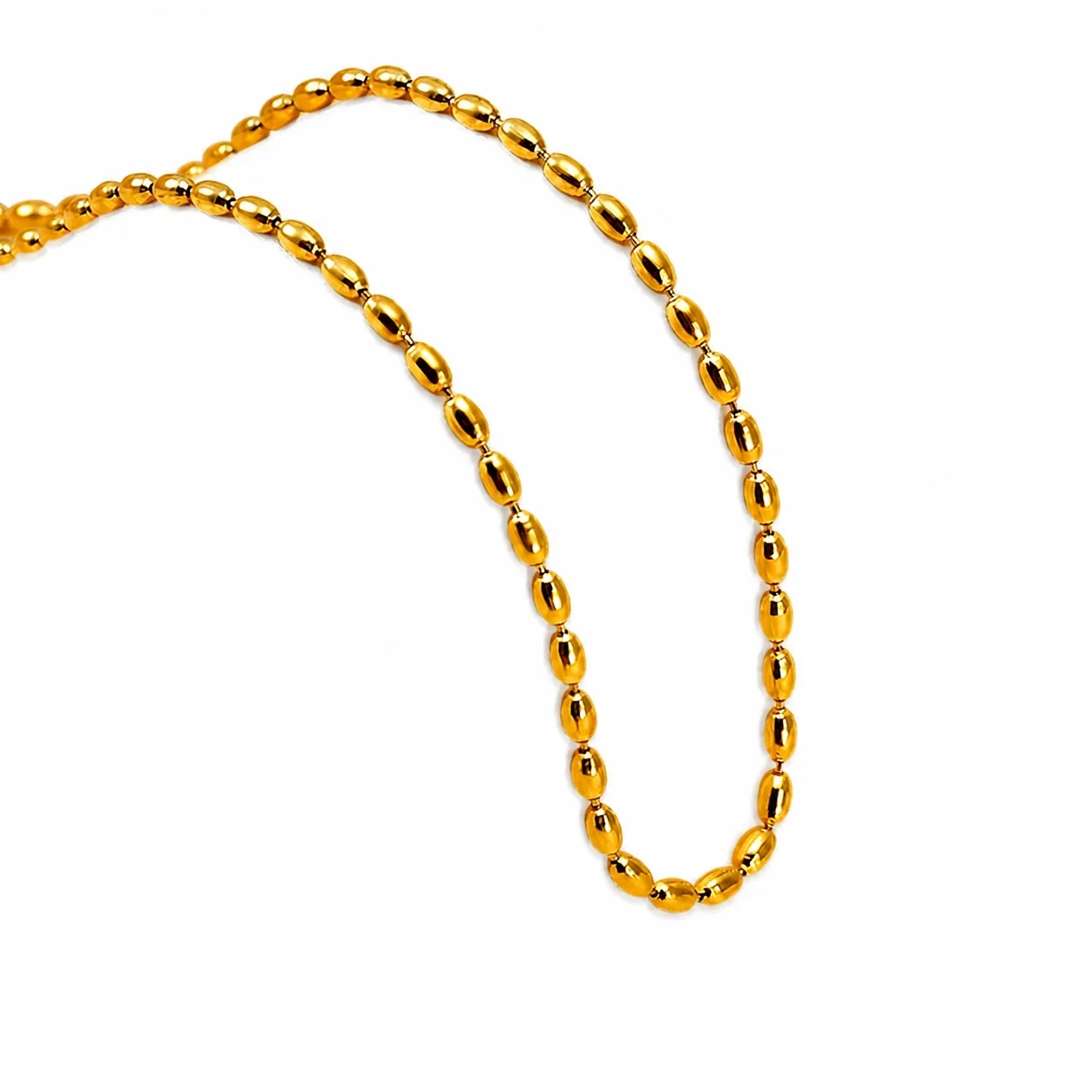 Polished 18K Gold-Plated 316 Stainless Steel Oval Bead Chain Necklace