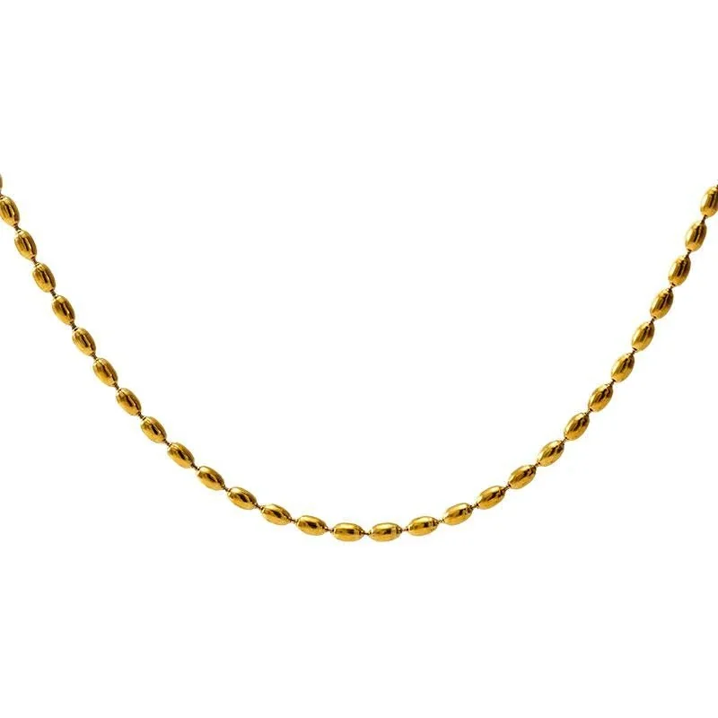 Polished 18K Gold-Plated 316 Stainless Steel Oval Bead Chain Necklace