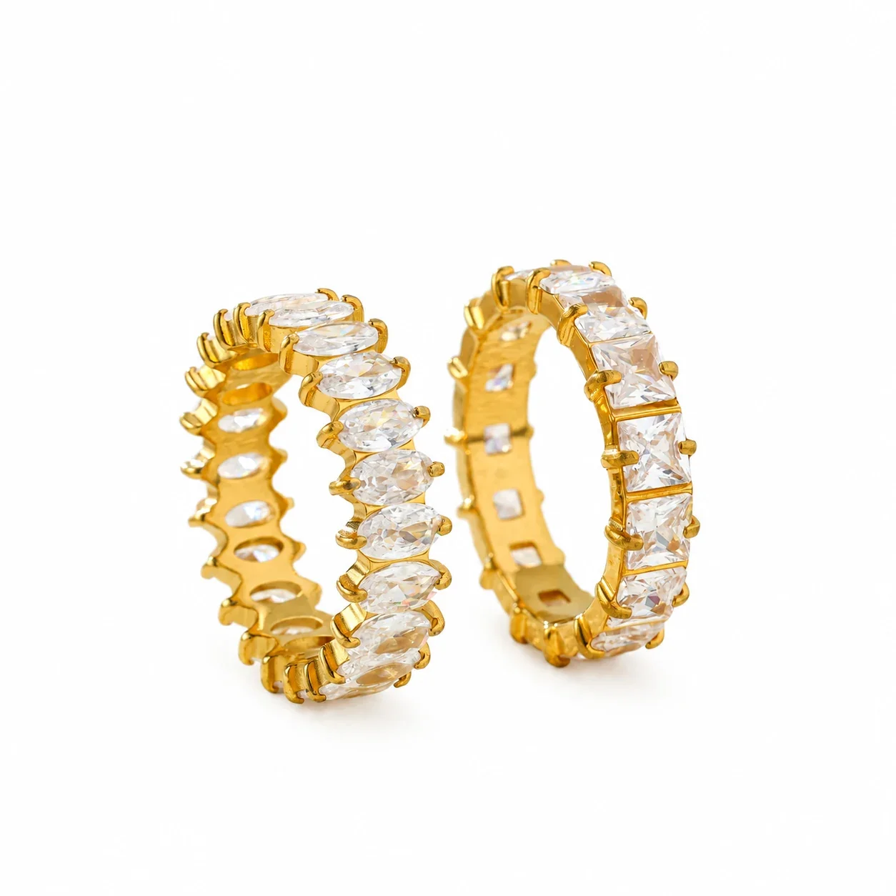 Eternity Ring with Marquise or Square CZ, Gold-Plated Stainless Steel