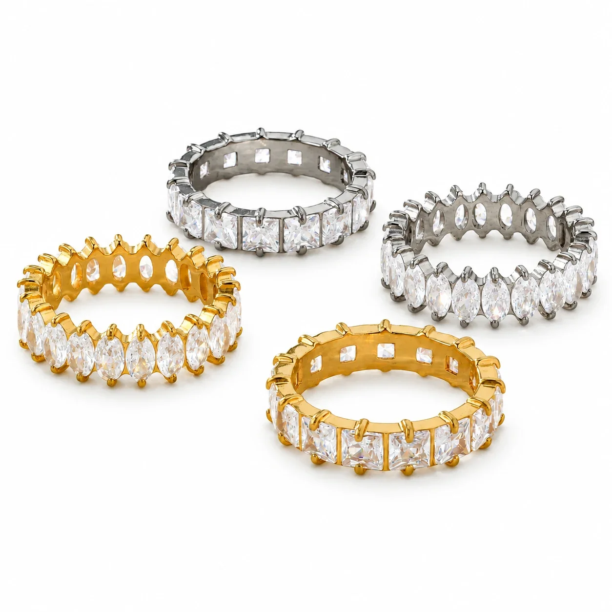 Eternity Ring with Marquise or Square CZ, Gold-Plated Stainless Steel