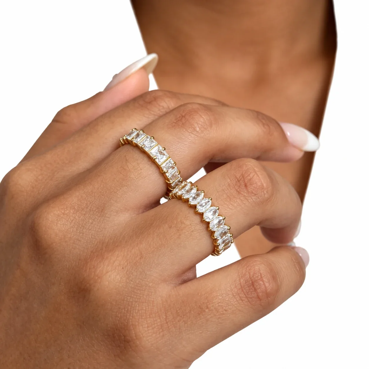 Eternity Ring with Marquise or Square CZ, Gold-Plated Stainless Steel