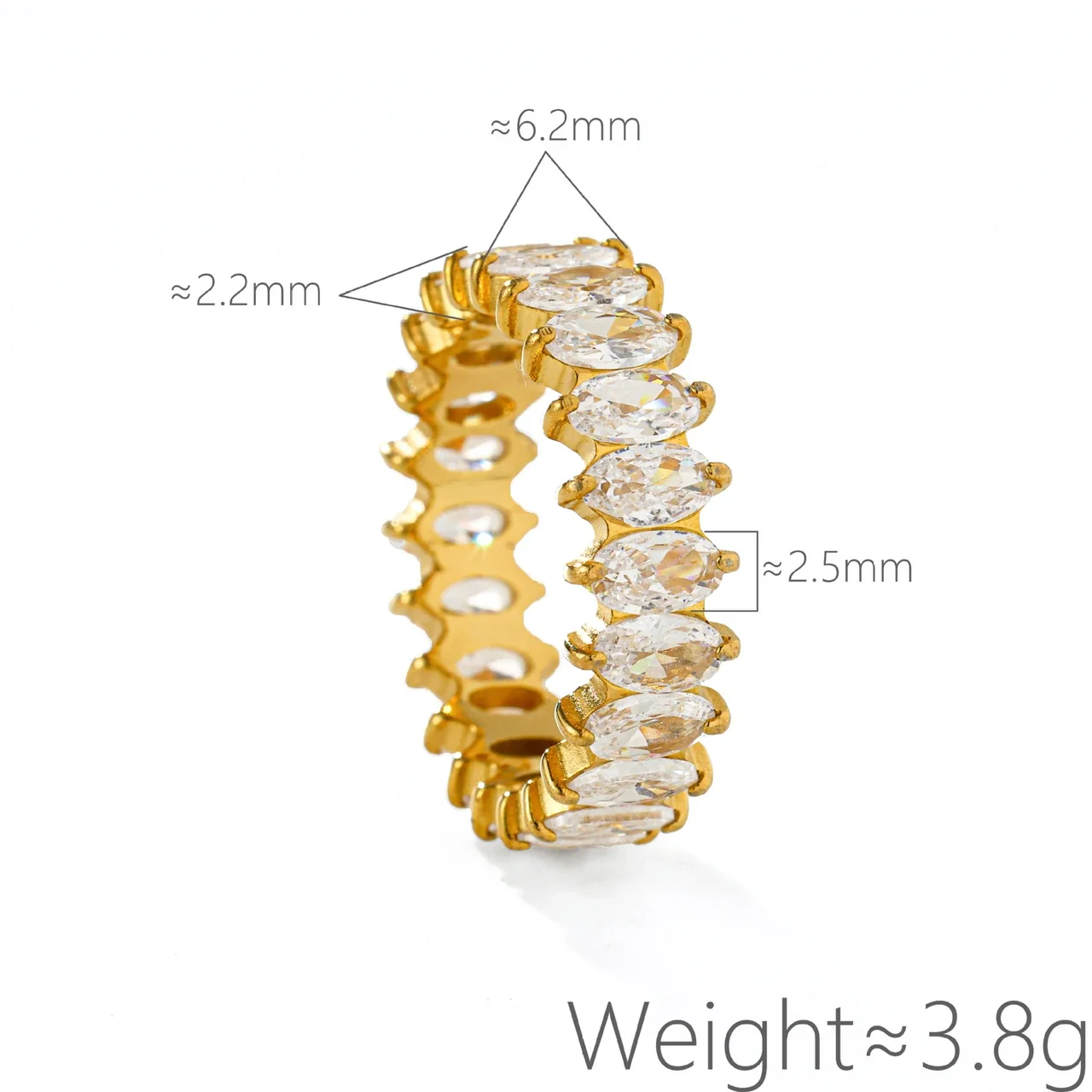 Eternity Ring with Marquise or Square CZ, Gold-Plated Stainless Steel
