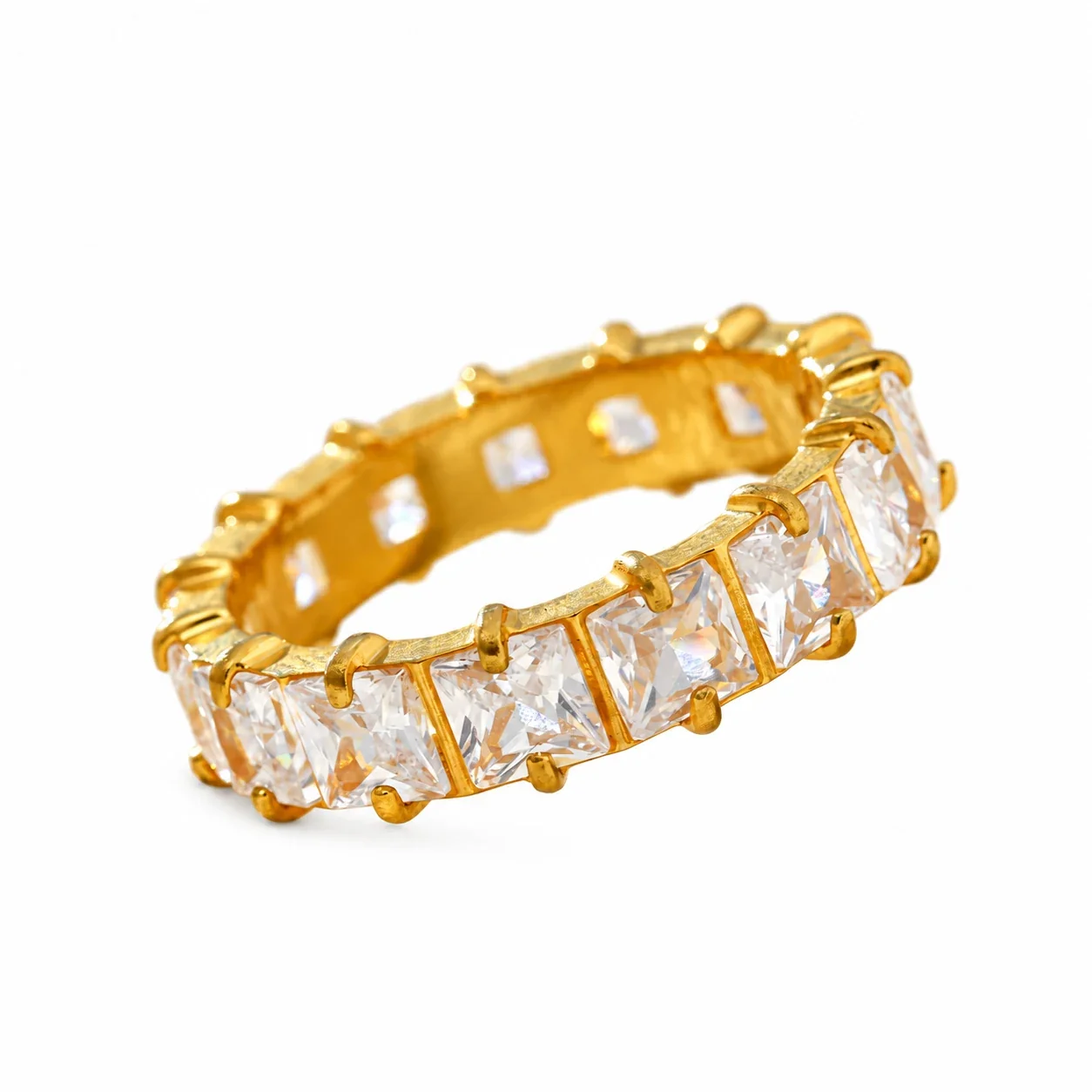 Eternity Ring with Marquise or Square CZ, Gold-Plated Stainless Steel - Gold Square CZ
