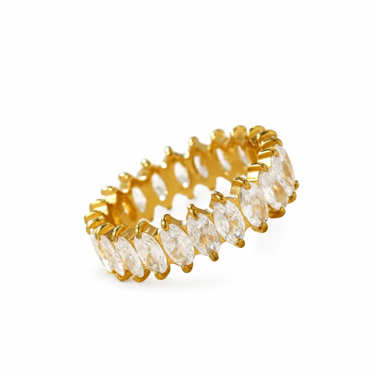 Eternity Ring with Marquise or Square CZ, Gold-Plated Stainless Steel - Gold Marquise CZ