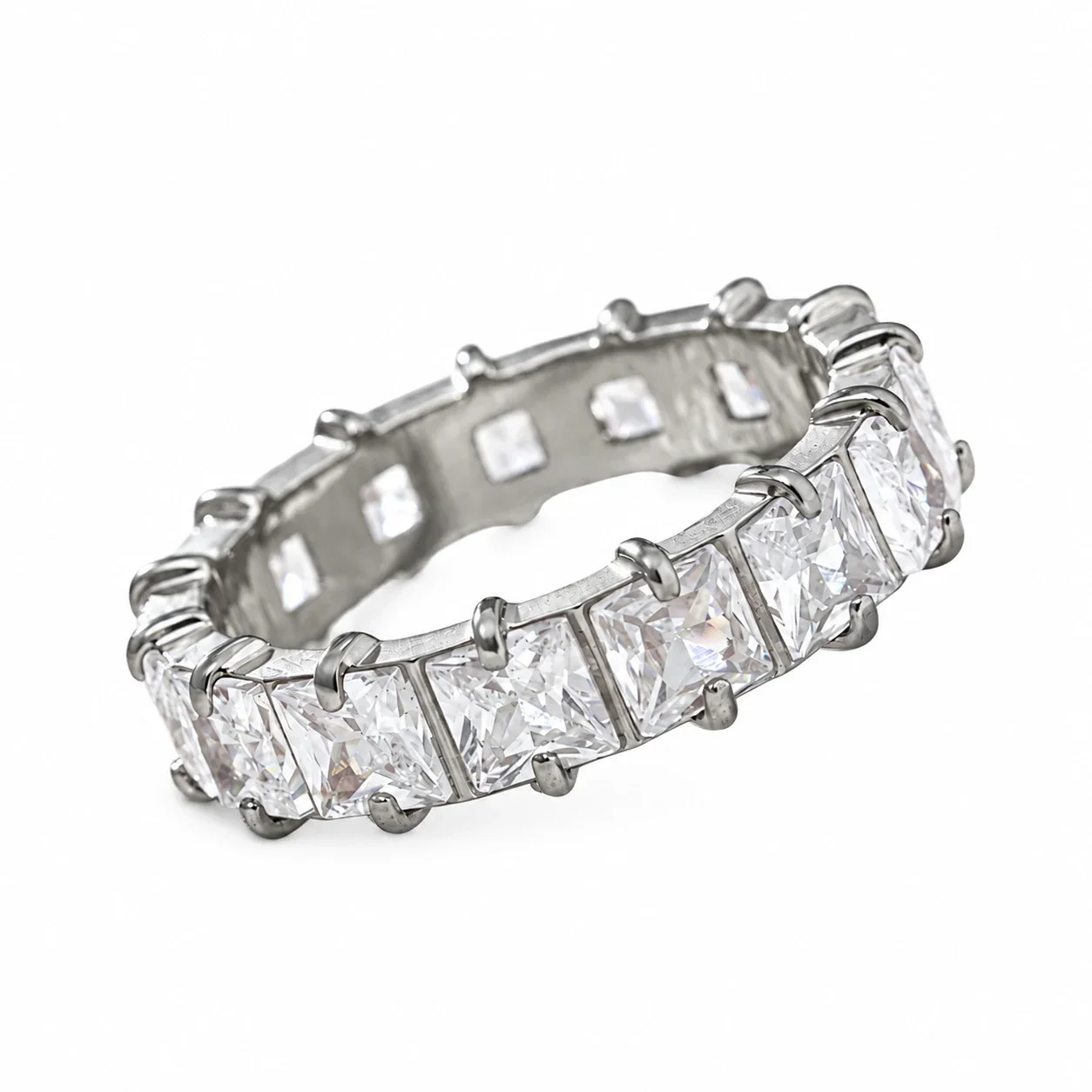 Eternity Ring with Marquise or Square CZ, Gold-Plated Stainless Steel - Silver Square CZ