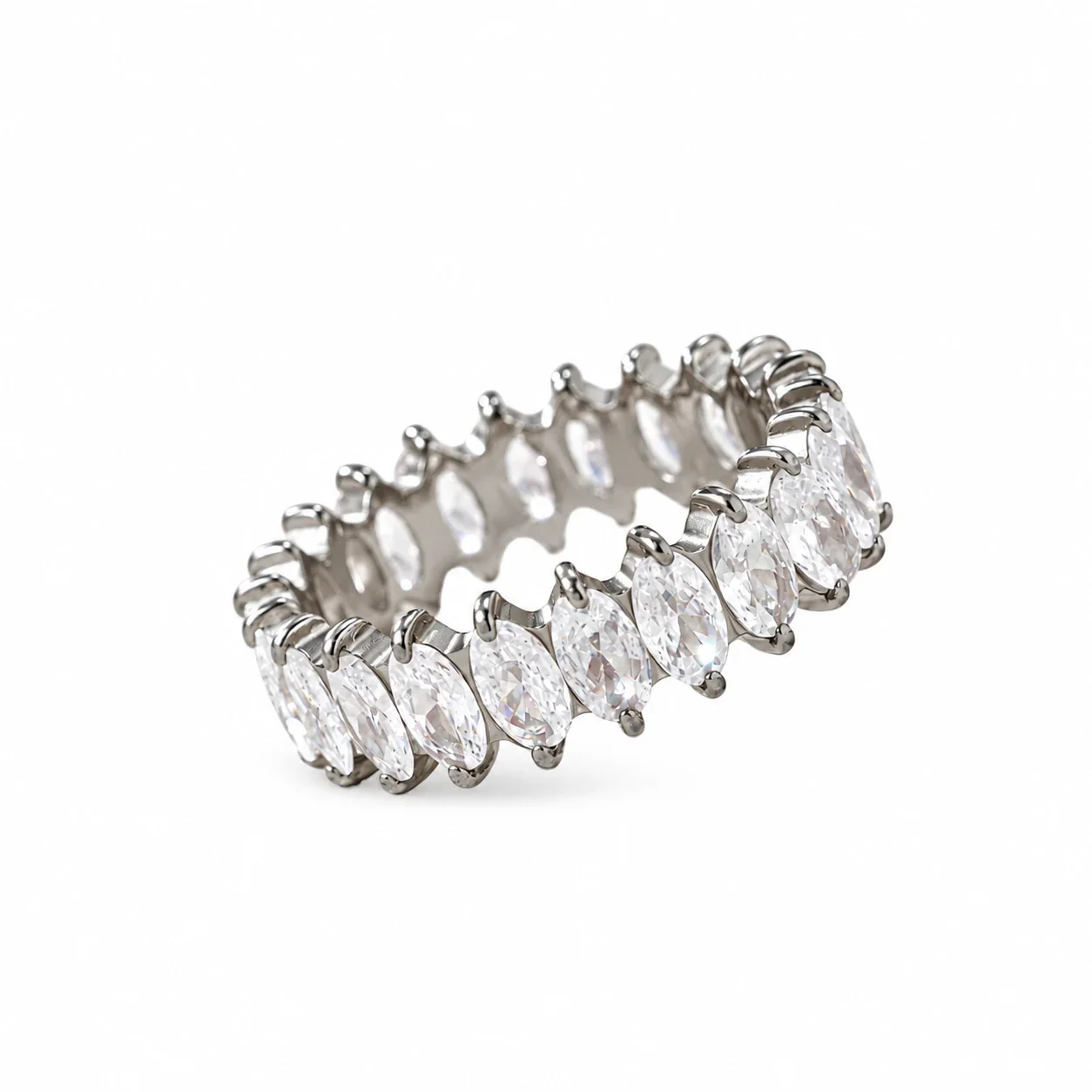 Eternity Ring with Marquise or Square CZ, Gold-Plated Stainless Steel - Silver Marquise CZ