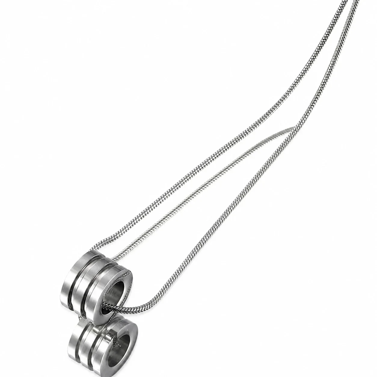 Minimal Silver-Tone Snake Chain Grooved Barrel Pendant Necklace