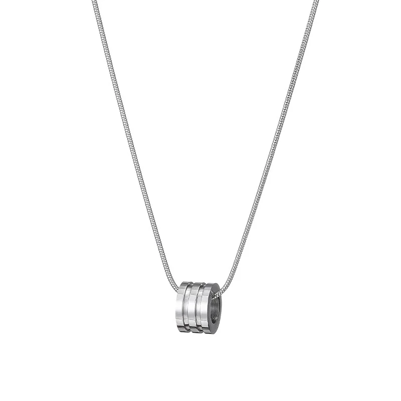 Minimal Silver-Tone Snake Chain Grooved Barrel Pendant Necklace - Silver cm