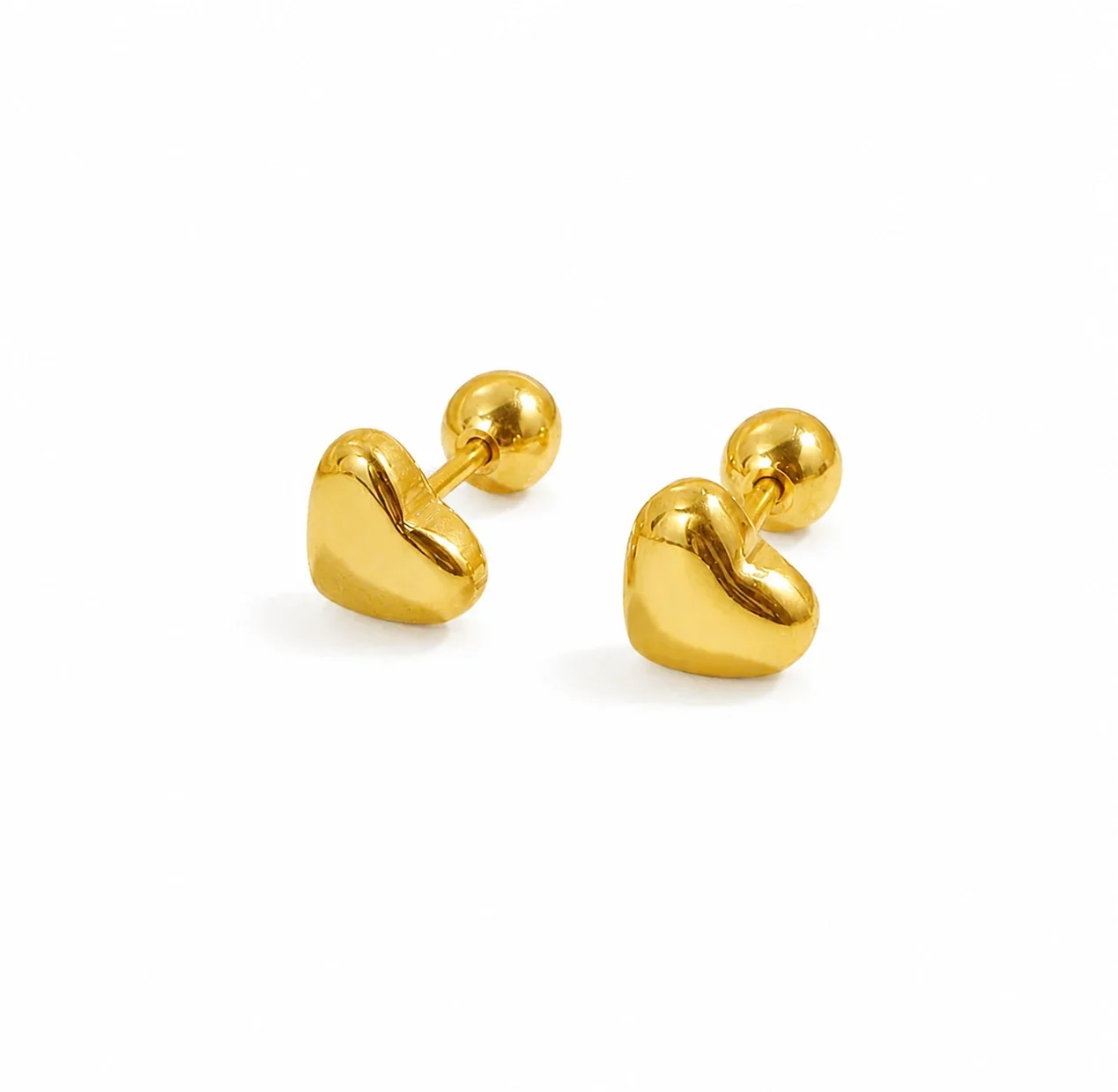 Polished 18K Gold-Plated Heart Ball-Back Stud Earrings