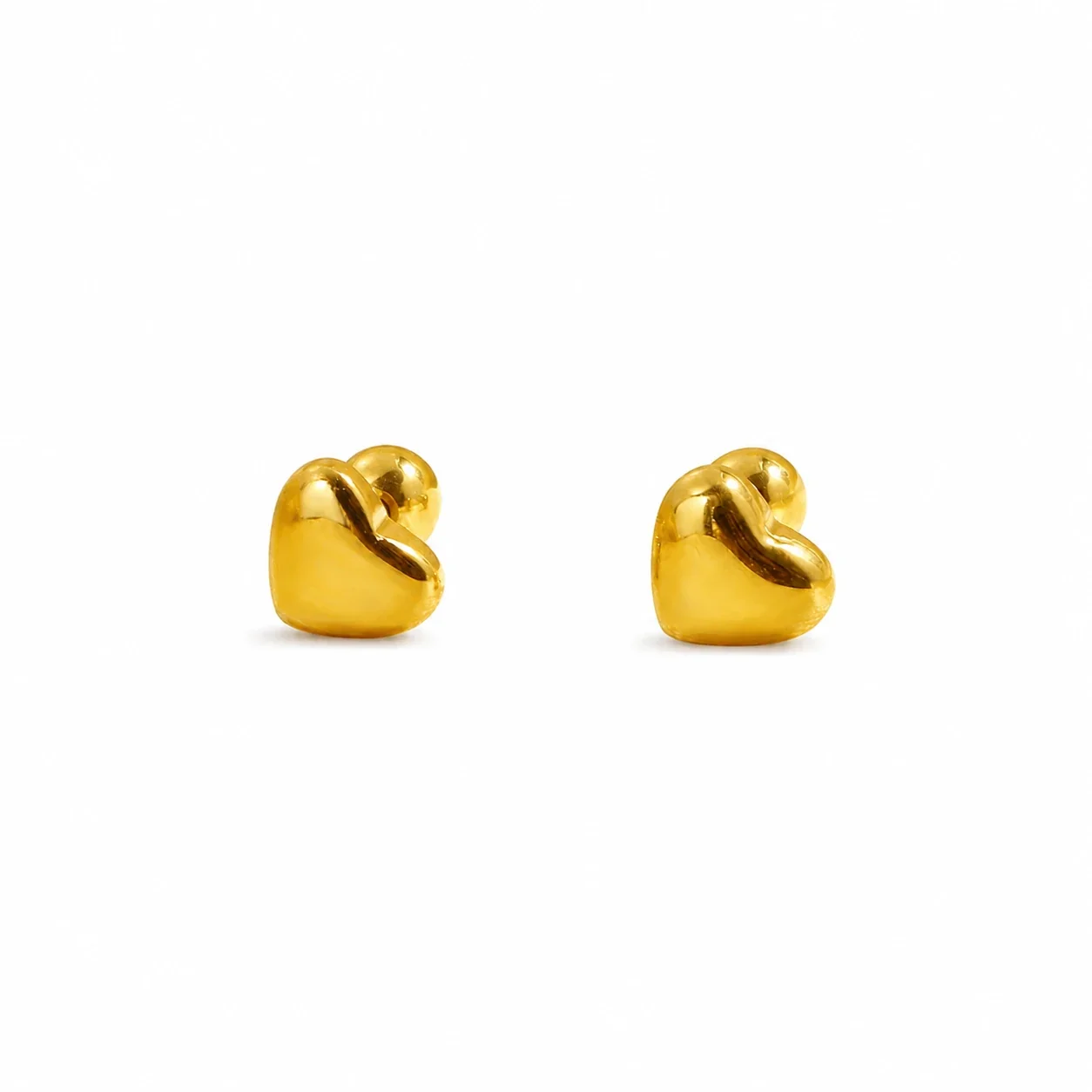 Polished 18K Gold-Plated Heart Ball-Back Stud Earrings