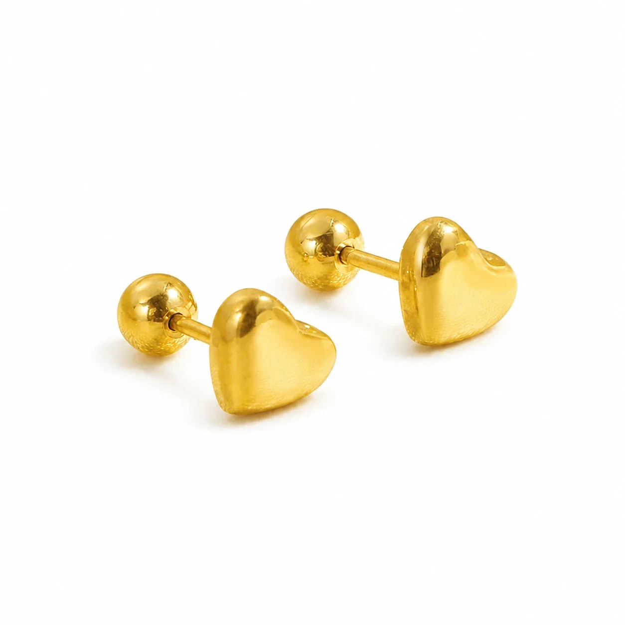 Polished 18K Gold-Plated Heart Ball-Back Stud Earrings