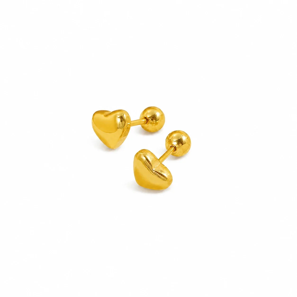 Polished 18K Gold-Plated Heart Ball-Back Stud Earrings