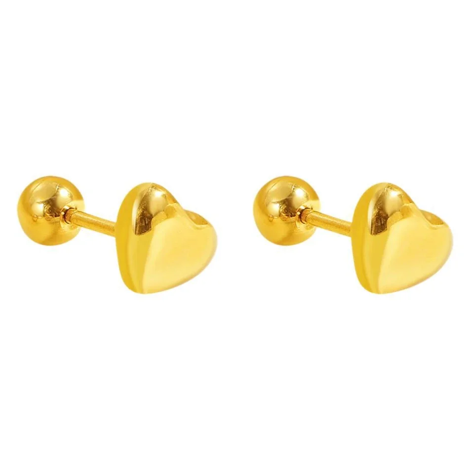 Polished 18K Gold-Plated Heart Ball-Back Stud Earrings