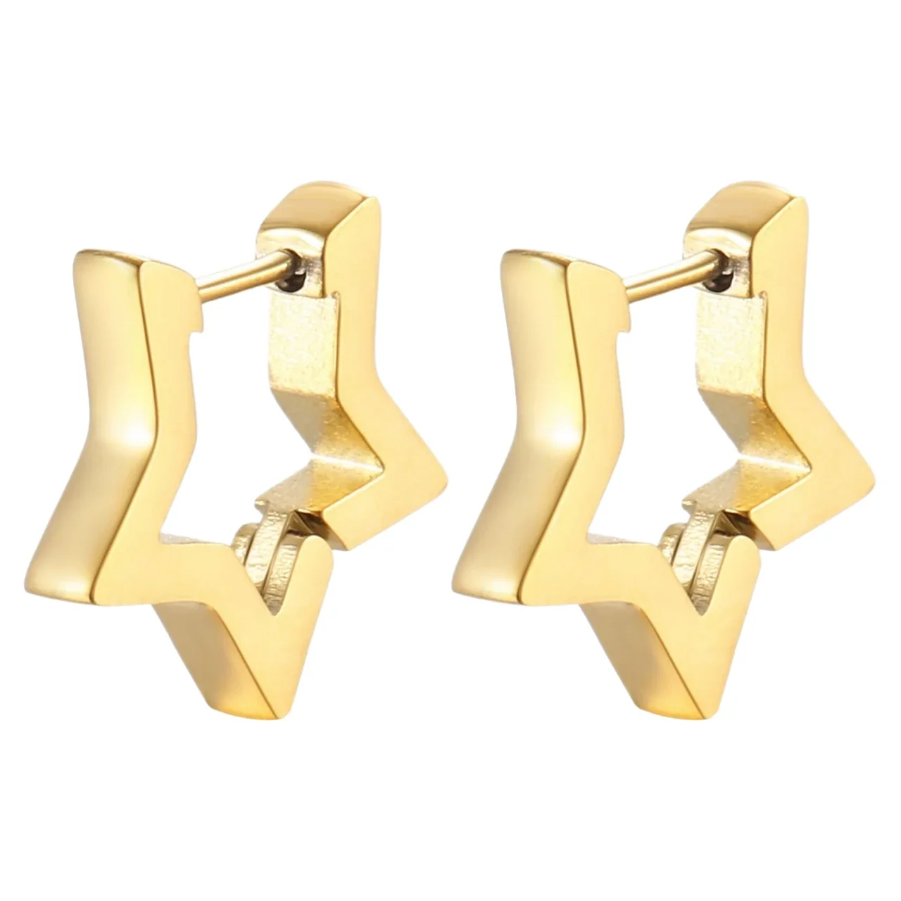 Angular Stainless Steel Star Cutout Huggie Earrings