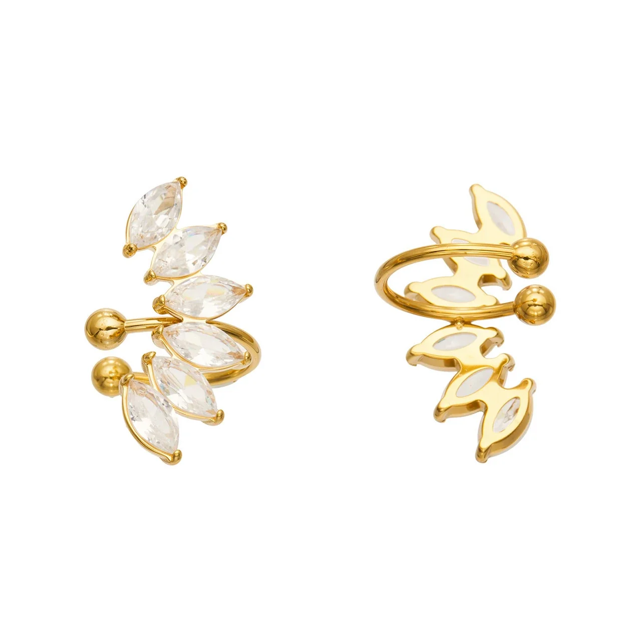 Ear cuff met marquise-CZ-bladspray, verguld staal