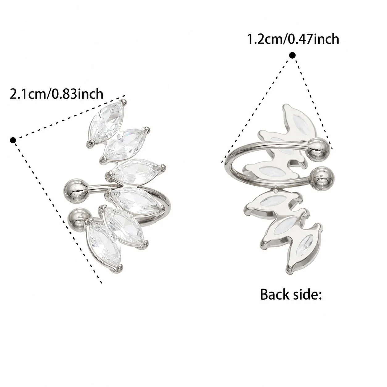 Ear cuff met marquise-CZ-bladspray, verguld staal productfoto