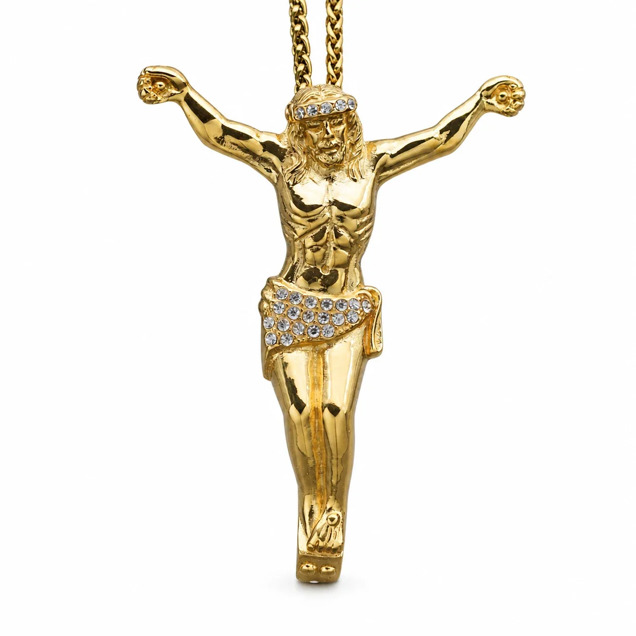 Oversized Gold-Plated Jesus Pavé Loincloth Pendant
