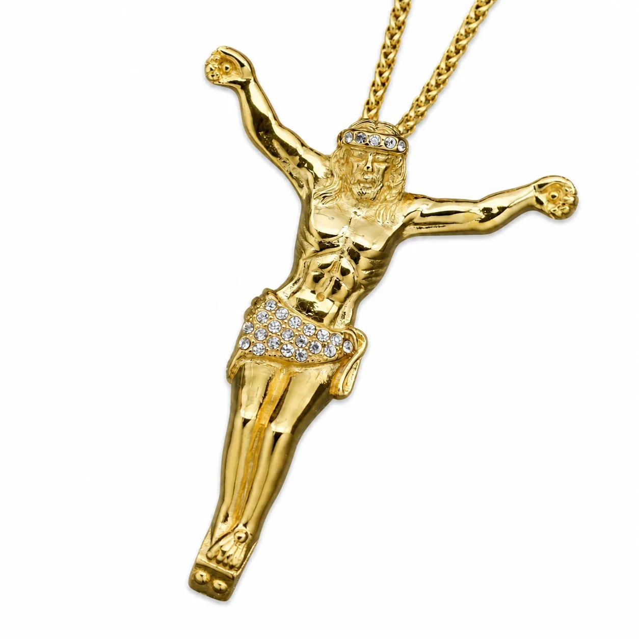 Oversized Gold-Plated Jesus Pavé Loincloth Pendant