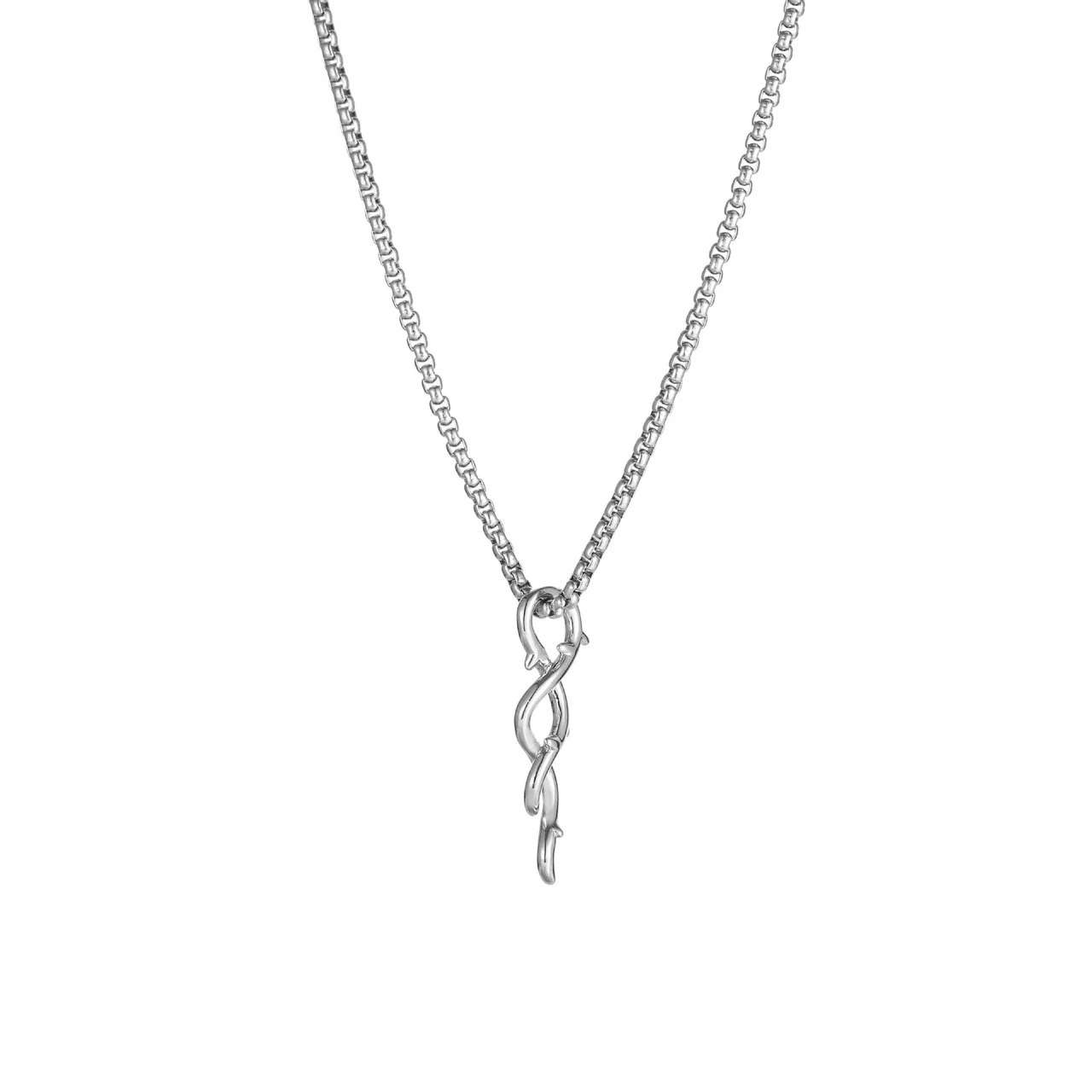 Sculptural Stainless Steel Bead Chain Thorn Pendant Necklace
