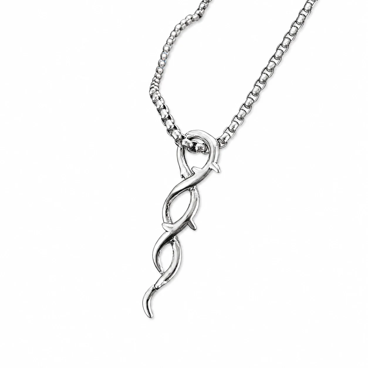 Sculptural Stainless Steel Bead Chain Thorn Pendant Necklace